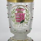 Footed commemorative glass - With the Hungarian coat of arms, inscription: "Eljen a Haza"