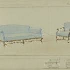 Furniture design - upholstered furniture for the Villa of the Bérc street, with dimensions