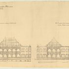 Plan - courtyard facades of the grand hall and section of the Rákos street wing, Museum of Applied Arts