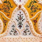 Architectural photograph - detail of the ceiling decorated with Zsolnay ceramics at the open entrance hall, Museum of Applied Arts
