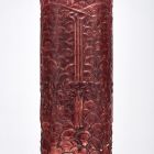 Umbrella stand - with sculptural decoration and red glaze