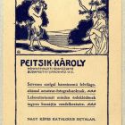 Advertisement card - for Károly Peitsik Photographer's Shop