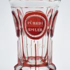 Commemorative glass - Spa-cure glass with the inscription "FÜREDI / EMLÉK", with the view of the bath house in Balatonfüred, the thermal water well and the church