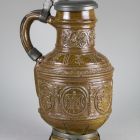 Jug with pewter lid - with the coat of arms of the Elector of Cologne and of the Prince of Orange