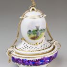 Potpourri vessel with lid - decorated with violets and landscapes