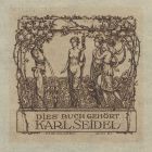 Ex-libris (bookplate) - For Karl Seidel, with nymphs in front of the statue of Pan