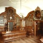 Exhibition photograph - pharmacy furniture from the 'Golden Unicorn' Pharmacy of Kőszeg in the permanent exhibition of the Museum of Applied Arts