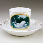 Cup and saucer - With a swan couple