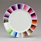 Plate - Painted on the rim with porcelain colour patterns in 16 shades