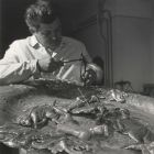 Photograph - Joachim Szvetnik the goldsmith restorer of the Museum of Applied Arts, at restoration the platter of "Vezekény"