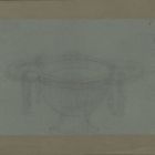 Drawing - ceremonial dish with horseshoe-shaped ears, with garlands ornament, fromt Solomon's Temple
