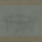 Drawing - ceremonial dish with horseshoe-shaped ears, with garlands ornament, fromt Solomon's Temple