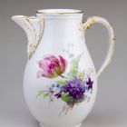 Jug - decorated with a flower bouquet with tulip, flowers and a butterfly