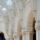 Architectural photograph - arches and steel structure of the roof in the exhibition hall, Museum of Applied Arts