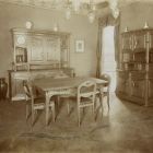 Exhibition photograph - dining room furniture designed by  Ernő Förk, Christmas Exhibition of The Association of Applied Arts, 1899.