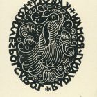 Ex-libris (bookplate) - From the bookshelf of Károly Radványi Román, inscription in inverted letters (ipse)