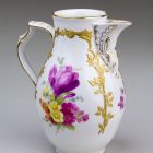 Coffeepot - decorated with painted flower bouquets and relief-gild