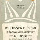 Műlap - for Fülöp Wodianer & Sons printing house