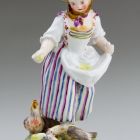 Statuette (figure) - girl feeding chickens