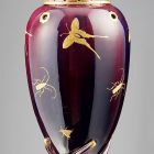 Ornamental vessel with lid - With gilded insect motifs on a dark purple background