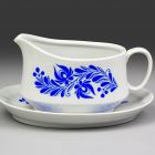 Sauce jug with saucer (part of a set) - Part of the Krisztina-202 tableware set with blue Hungarian style pattern