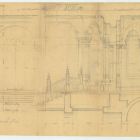 Plan - longitudinal and cross section of the inner tract of open entrance hall, Museum of Applied Arts