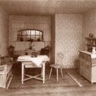Exhibition photograph - dinig room furniture designed by Toroczkai Wigand, of István Bárczy's summer house, Christmas Exhibition of The Association of Applied Arts 1904