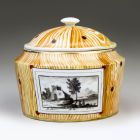 Sugar box with lid - With trompe l'oeil engravings and so-called faux bois (wood grain imitating) painted decoration