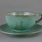 Coffee cup and saucer (part of a set) - With aqua green glaze