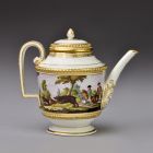 Teapot with lid - Breakfast set (déjeuner) for two decorated with hunting scenes