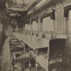 Interior photograph - the dining car of the Royal Train of the Hungarian State Railways (MÁV), with the painting  Bacchus on the ceiling from Lotz Károly