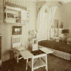 Exhibition photograph - women's bedroom furniture designed by Ilona Huszár, Christmas Exhibition of The Association of Applied Arts 1899
