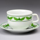 Teacup and saucer (part of a set) - Part of a food service tableware set with oak leaves pattern